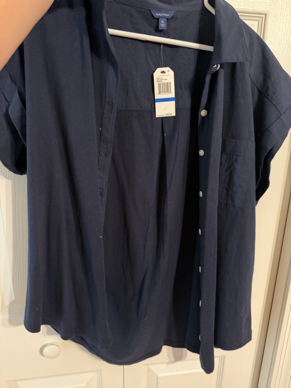 Nautica Navy Short Sleeve Button-Front Women's Blouse